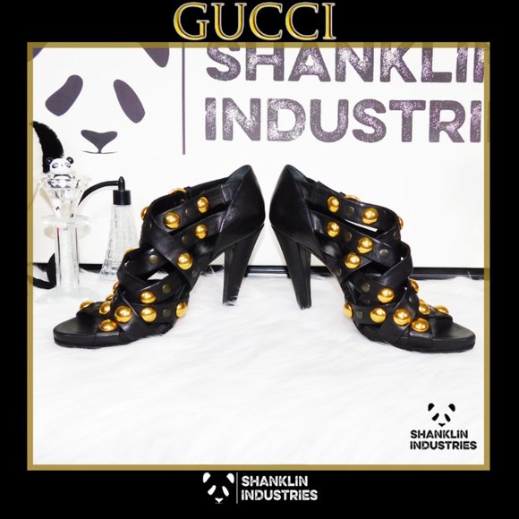 🤍🐼GUCCI🐼🤍 Limited Edition Gold Metal Heels SZ 39.5 US 9.5 - Picture 6 of 13